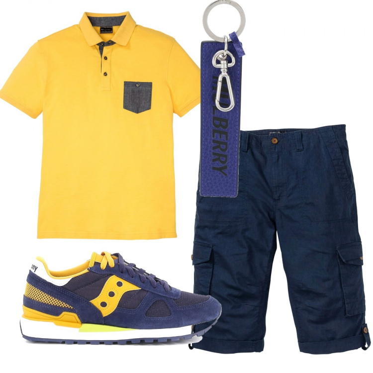 Outfit uomo - Trendy #4922. Stile Trendy per Tutti i giorni. Abbinamento con bermuda, polo, portachiavi, sneakers.