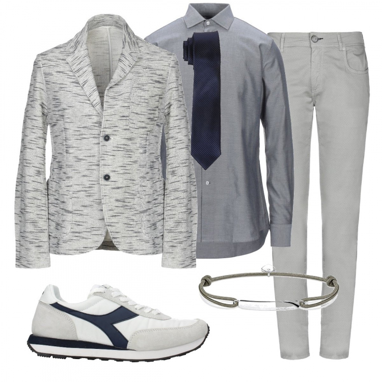 Outfit uomo - Mister Grey, tutto cotone. Stile Trendy per Serata speciale. Abbinamento con sneakers, camicia, pantaloni, giacche, cravatte, braccialetto.