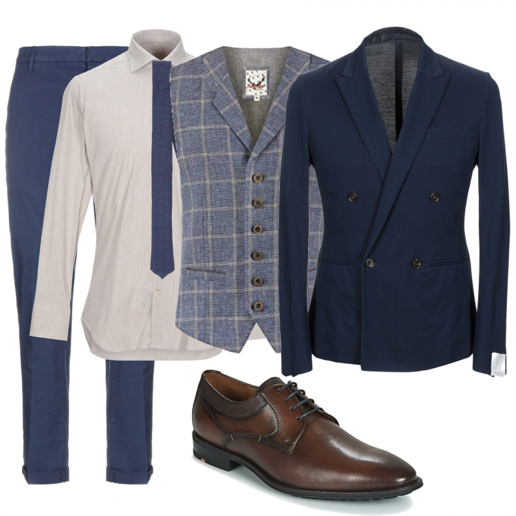 Outfit hombre - Vamos de boda. Estilo Business/Elegante para Ceremonia. Combinación con chaleco, zapato, chaqueta, pantalones, camisa.