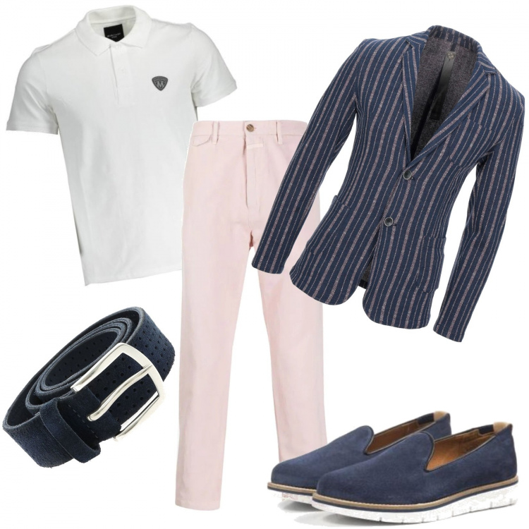 Outfit uomo - Serata in barca. Stile Business/Elegante per Serata speciale. Abbinamento con giacche, jeans dritti, scarpe stringate, polo, cinture.
