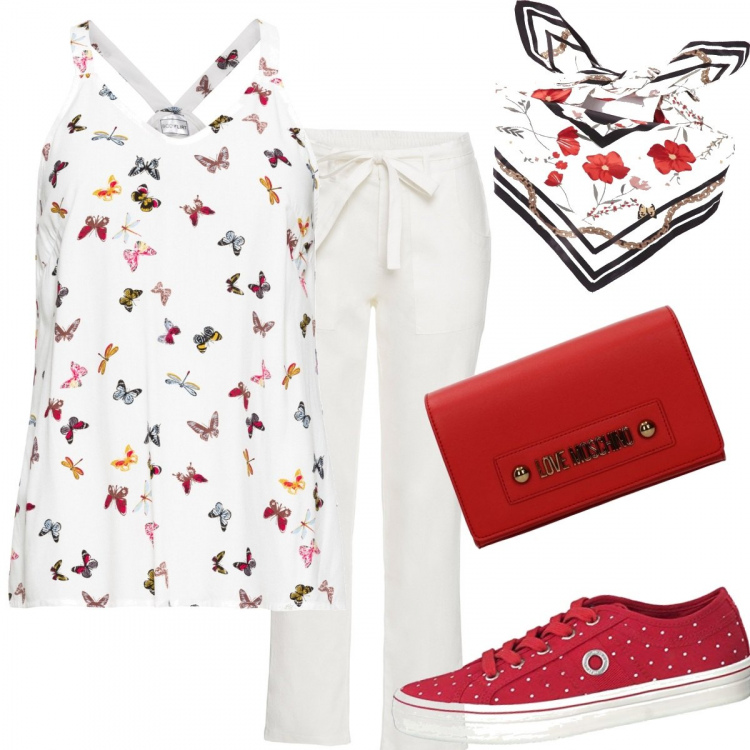 Outfit donna - Bianco...... colorato. Stile Bon Ton per Tutti i giorni. look ideale per Tall. Abbinamento con top, costumi interi, foulard, pochette, sneakers.