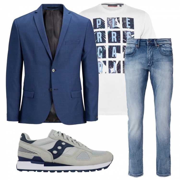 Outfit uomo - Elegantemente casual. Stile Casual per Serata speciale. Abbinamento con giacche, sneakers, jeans, t-shirt.