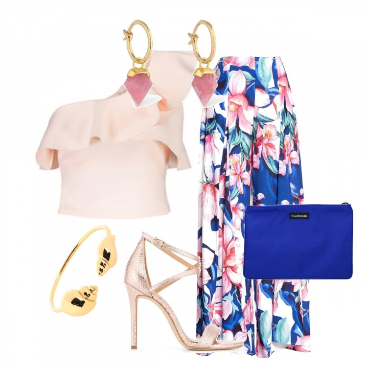 Outfit donna - Blu elettrico......che esplosione. Stile Trendy per Cerimonia. Abbinamento con braccialetti, pantaloni a palazzo, pochette, sandali col tacco, top, orecchini.