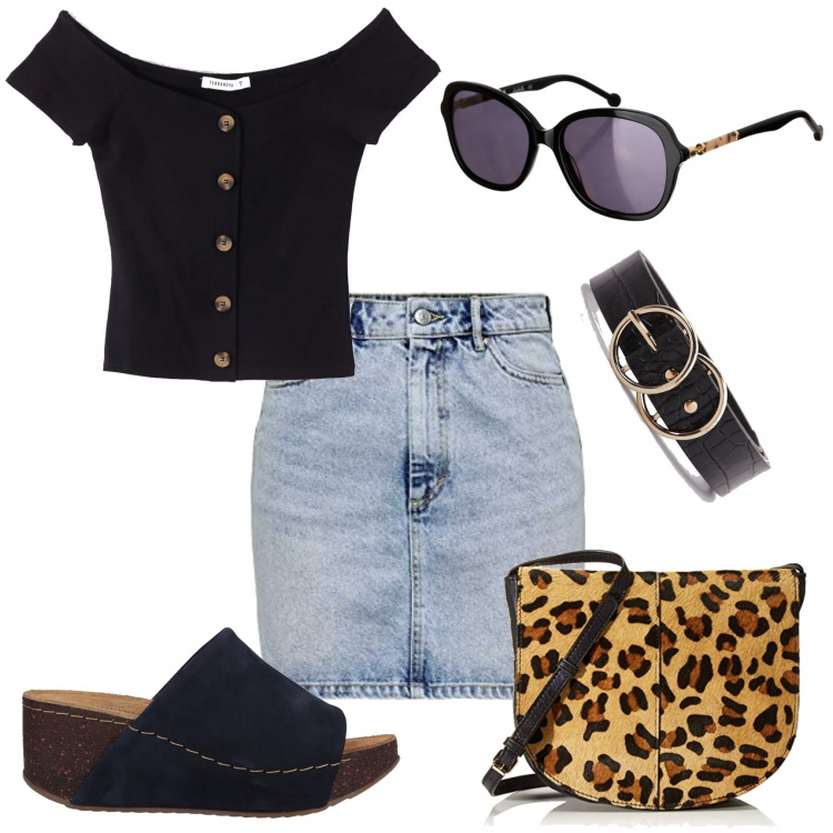 Outfit mujer - Basic #25911. Estilo Basic para Todos los días. Combinación con faldas, bolsos de hombro, gafas de sol, camiseta, cinturones, sandalias.