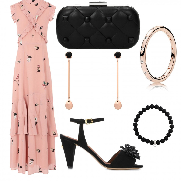 Outfit donna - Matrimonio di giorno. Stile Bon Ton per Cerimonia. Abbinamento con vestiti lunghi, orecchini, pochette, sandali col tacco, braccialetti, anelli.