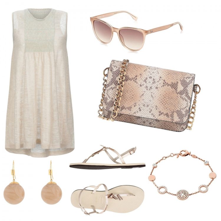 Outfit mujer - Animal print. Estilo Trendy para Todos los días. Combinación con pulseras, jerséis, chancla, bolsos de hombro, pendientes.