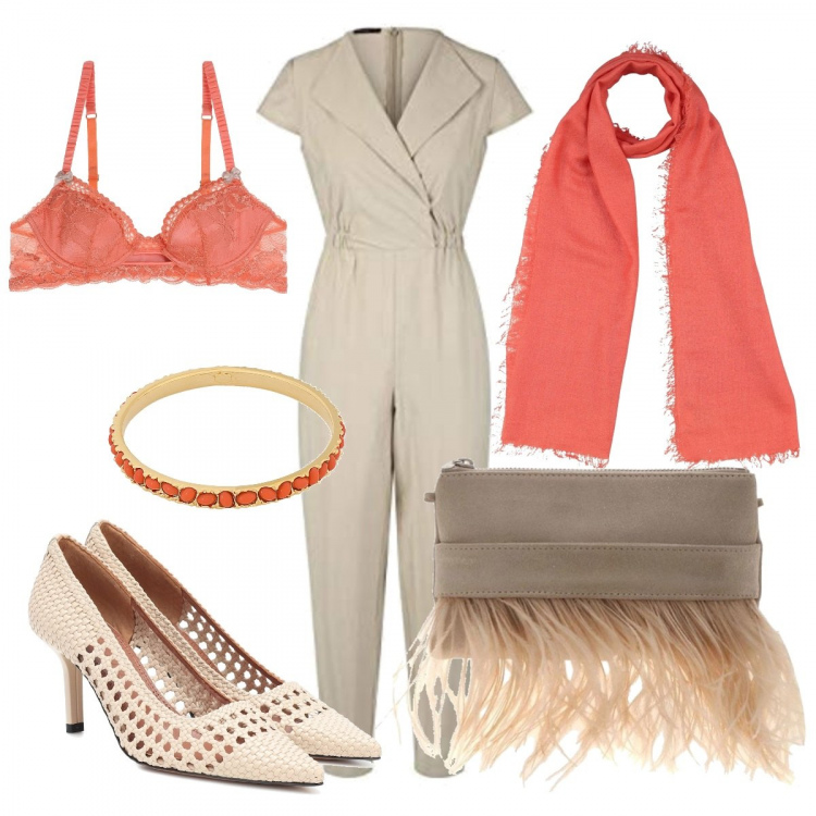 Outfit donna - Pochette e foulard. Stile Bon Ton per Cerimonia. Abbinamento con reggiseni, scaldacollo, braccialetti, tute, décolleté, borse a spalla.