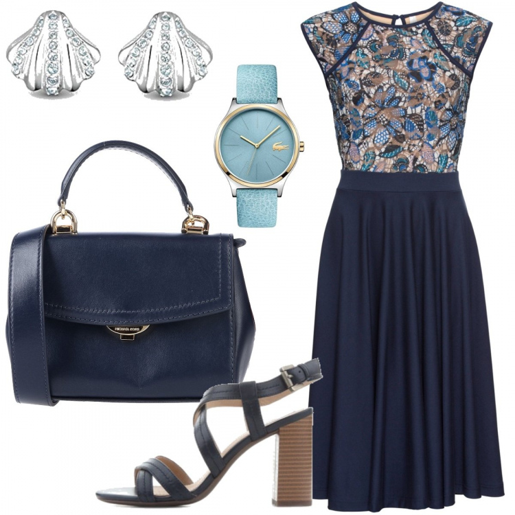 Outfit donna - Basic #26087. Stile Basic per Tutti i giorni. Abbinamento con vestiti midi/longuette, borse a mano, sandali, orologi, orecchini.