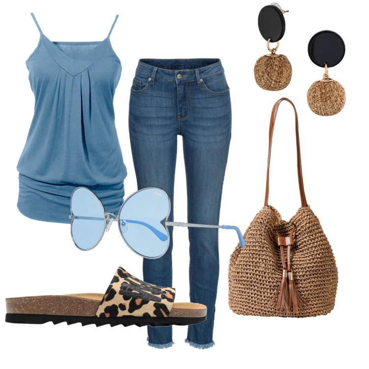 Outfit donna - La canotta che nasconde..... Stile Basic per Tutti i giorni. Abbinamento con top, orecchini, borse a mano, jeans skinny, sandali, occhiali da sole.