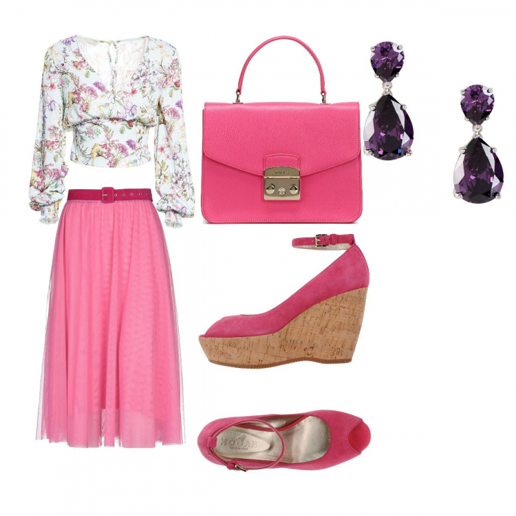 Outfit donna - Andiamo in vacanza. Stile Bon Ton per Ufficio. Abbinamento con décolleté, gonne longuette, orecchini, bluse, borse a mano.