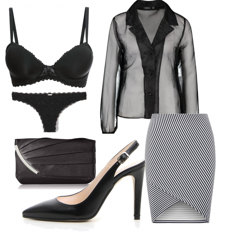 Outfit donna - Trasperenza sexy. Stile Sexy per Serata fuori. Abbinamento con reggiseni, slip, camicia, gonne, pochette, décolleté.