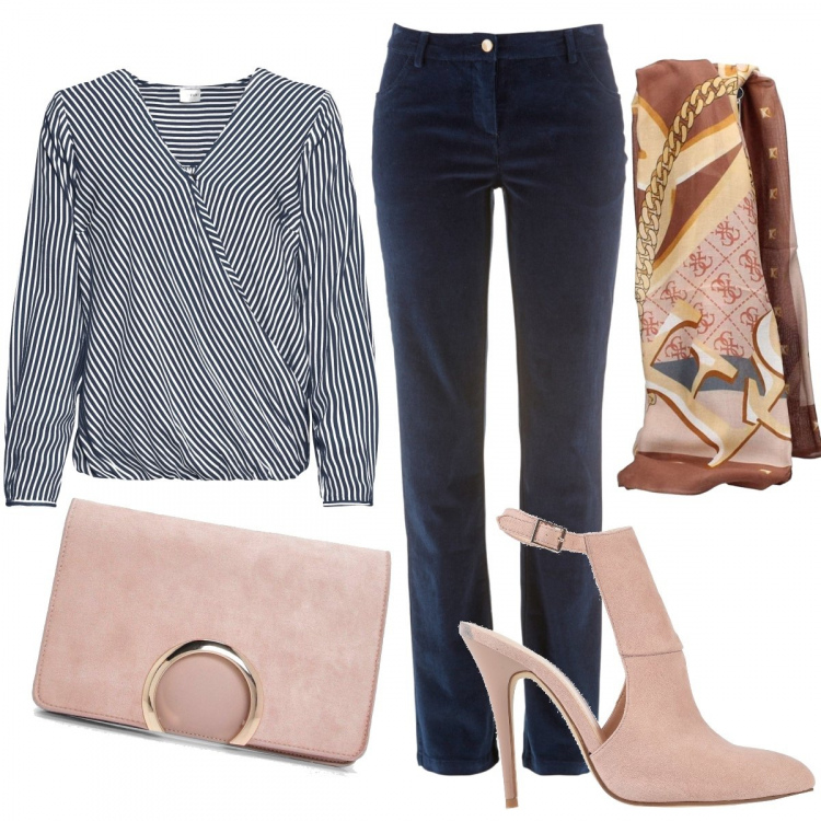 Outfit donna - Trendy #42127. Stile Trendy per Serata fuori. Abbinamento con pantaloni, bluse, décolleté, clutch, sciarpe.