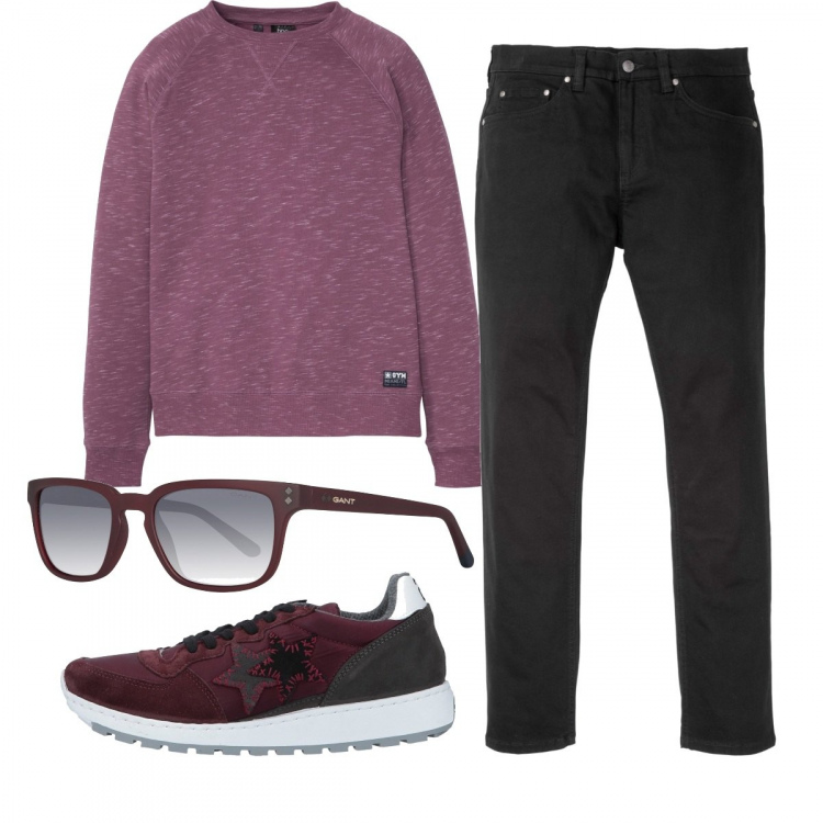 Outfit uomo - Casual #13221. Stile Casual per Tutti i giorni. Abbinamento con jeans slim fit, felpe, sneakers, occhiali da sole.