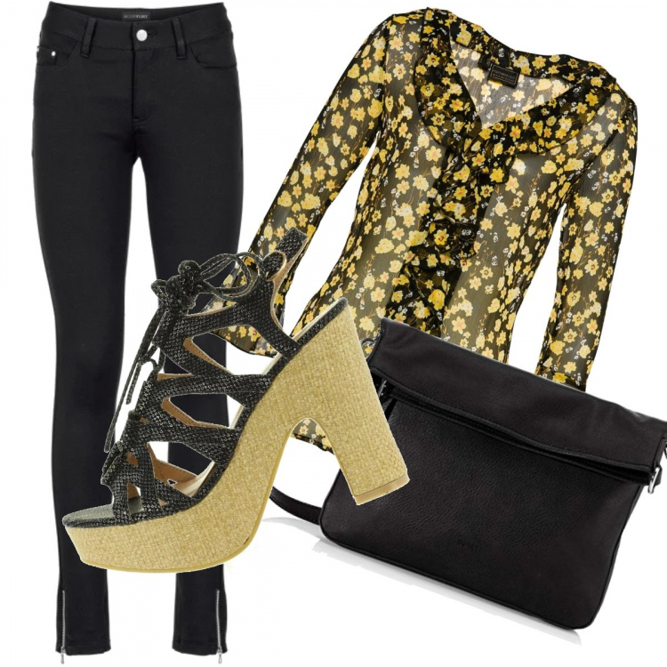 Outfit donna - Basic #26421. Stile Basic per Tutti i giorni. Abbinamento con pantaloni, tuniche, sandali, borsa a cartella.