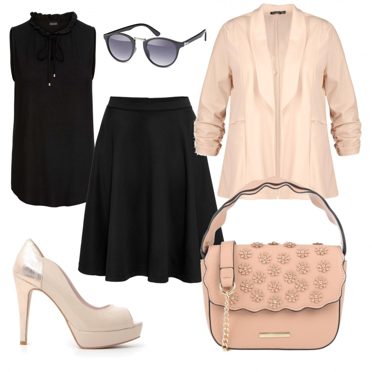 Outfit donna - Basic #26802. Stile Basic per Ufficio. Abbinamento con gonne, top, borse a mano, blazer, décolleté, occhiali da sole.