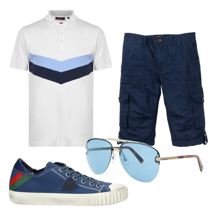Outfit uomo - Trendy #5236. Stile Trendy per Tutti i giorni. Abbinamento con bermuda, occhiali da sole, sneakers, polo.