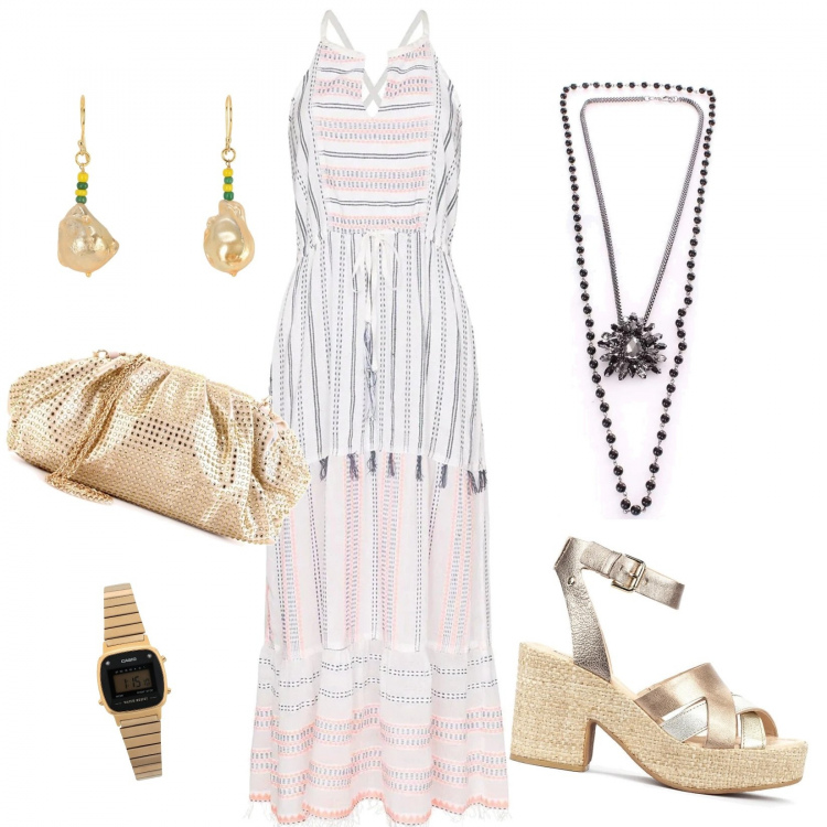 Outfit mujer - Vestido y collar!!. Estilo Chic para Noche/Fiesta elegante. Combinación con sandalias, collares, bolso, vestidos largos, pendientes, reloj.