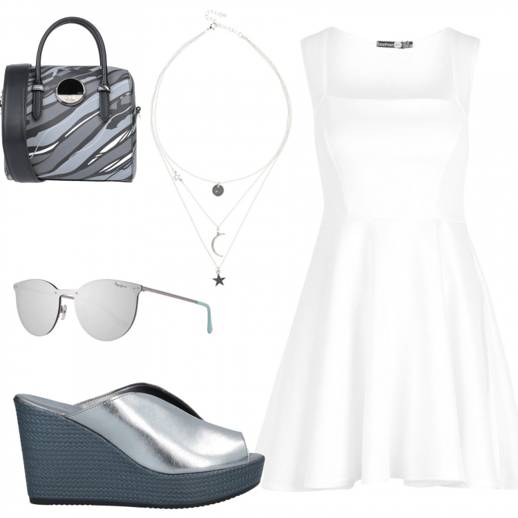 Outfit donna - Basic #26780. Stile Basic per Tutti i giorni. Abbinamento con collane, sandali in pelle, borse a mano, vestiti, occhiali da sole.