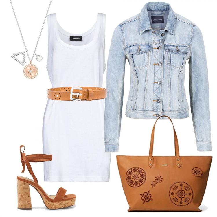 Outfit femme - Robe blanche. Style Tendance pour Tous les jours. Assortir avec manteaux, ceintures, sacs à main, chaussures à talon, colliers et pendantifs.