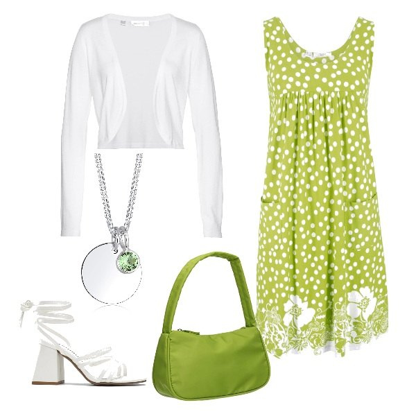 Outfit femme - En vert et contre tout. Style Tendance pour Bureau. Assortir avec sandales à talon, boléros, sacs en bandoulière, colliers.