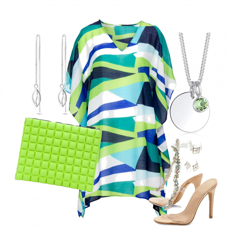 Outfit femme - Green day. Style Tendance pour Soirée dehors. Assortir avec robes de plage, chaussures à talon, pochette, colliers, boucles d'oreilles.
