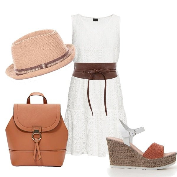 Outfit donna - Vacanza a Cuba. Stile Basic per Tutti i giorni. Abbinamento con vestiti, cappelli, cinture, sandali, zaini.