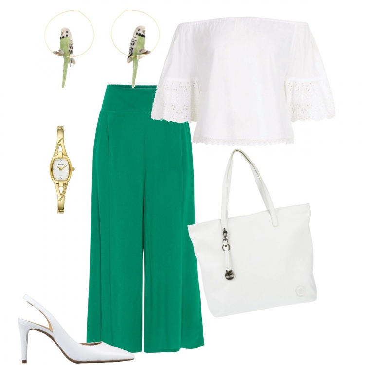 Outfit femme - Bon Ton #19317. Style Bon Ton pour Tous les jours. Assortir avec jupe-culotte, hauts, sacs à main, boucles d'oreilles, chaussures à talon, montres.