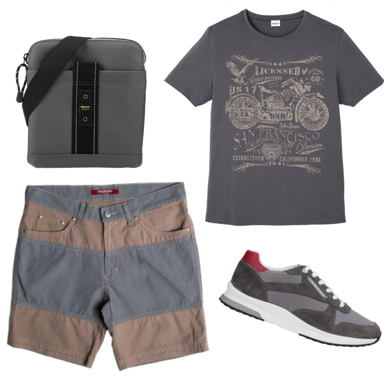 Outfit uomo - Bermuda bicolore. Stile Trendy per Tutti i giorni. Abbinamento con t-shirt, accessori, sneakers, bermuda.