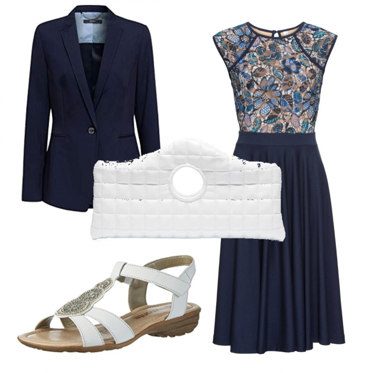 Outfit donna - Total look #625329. Abbinamento con vestiti midi/longuette, clutch, blazer, sandali col tacco.