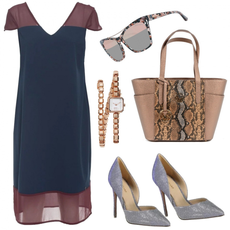 Outfit donna - Eleganza in versione estiva. Stile Chic per Tutti i giorni. Abbinamento con vestiti, occhiali da sole, scarpe col tacco, borse, orologi.
