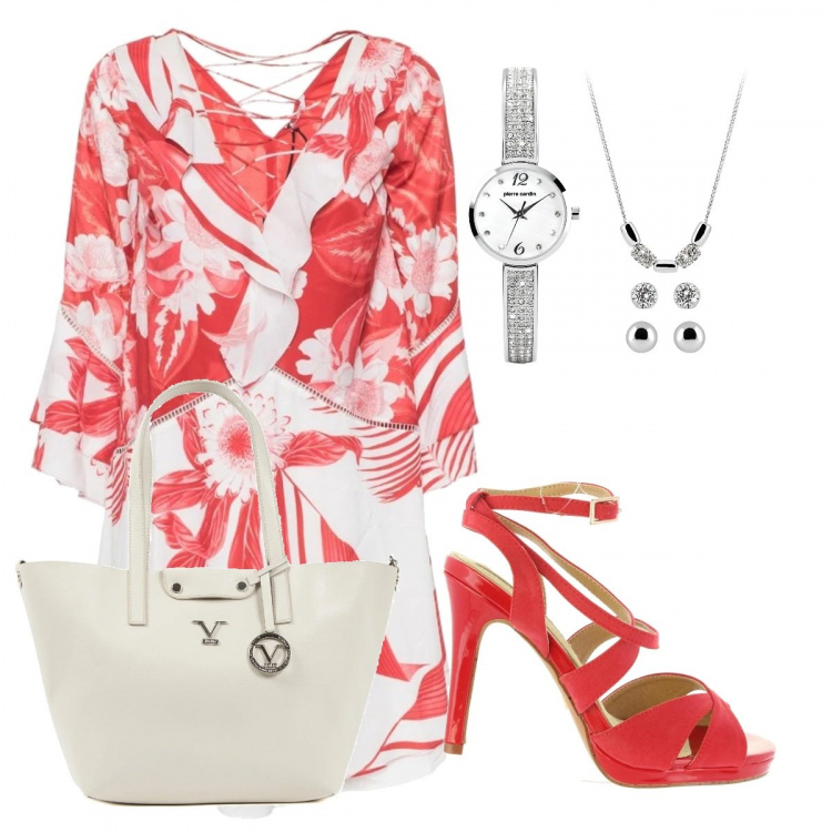 Outfit donna - Aperitivo. Stile Trendy per Serata fuori. Abbinamento con vestiti, sandali, orologi, borse a mano.