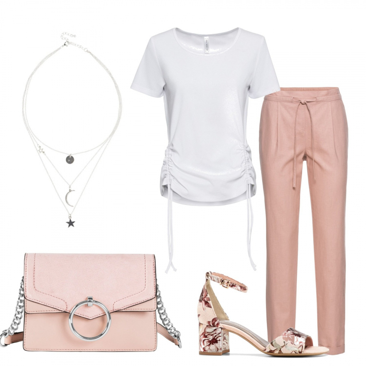 Outfit donna - Tutto Bonprix, pronta per domani. Stile Basic per Ufficio. Abbinamento con pantaloni, pullovers, sandali col tacco, borse a tracolla, collane.