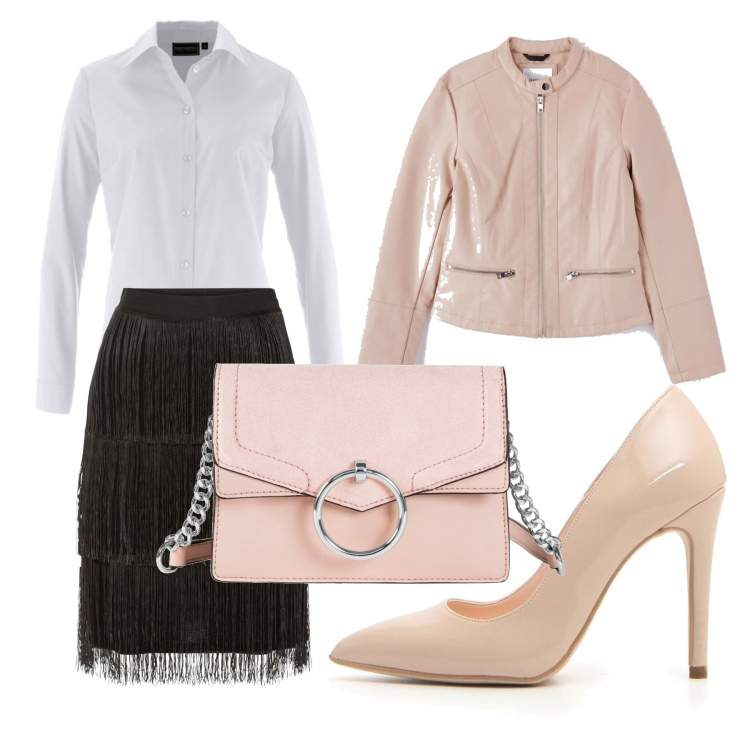 Outfit donna - Frange. Stile Trendy per Tutti i giorni. Abbinamento con camicie, gonne, borse a tracolla, cappotti, décolleté.