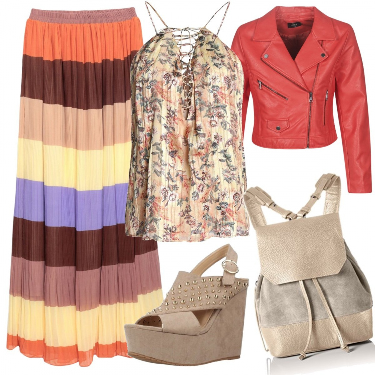 Outfit donna - Bohémien&Urban. Stile Urban per Serata fuori. Abbinamento con top, gonne lunghe, zoccoli, blazer, borse a secchiello.