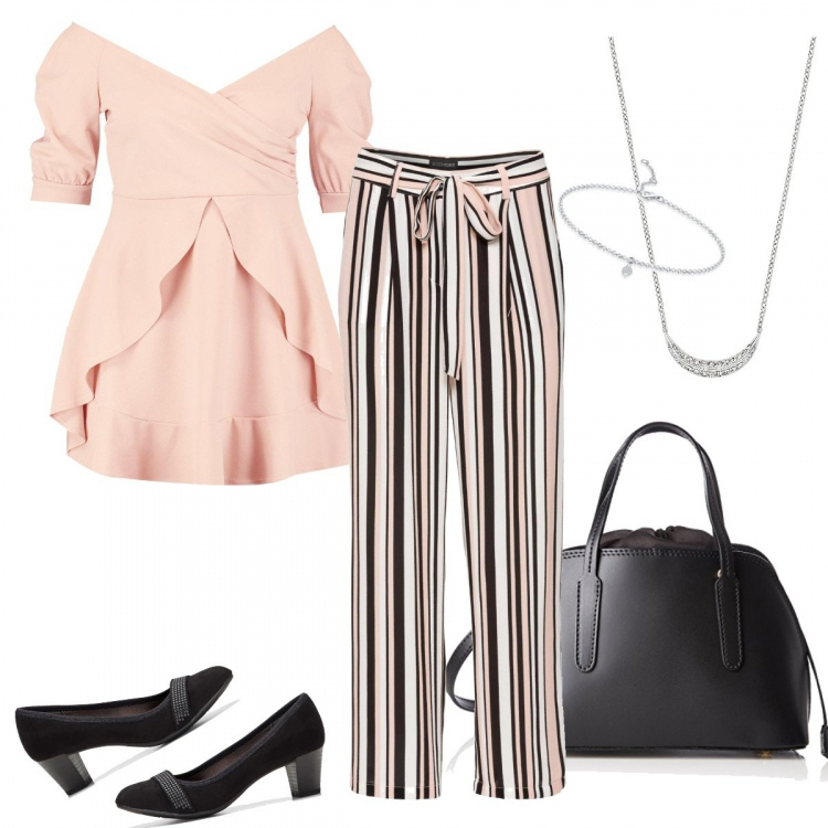 Outfit donna - Curvy dinner. Stile Bon Ton per Serata fuori. Abbinamento con décolleté, pantaloni capri, vestiti, borse a mano, braccialetti, collane.