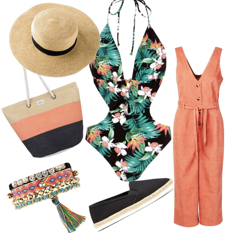 Outfit femme - Vamos a la playa. Style Tendance pour Plage. Assortir avec espadrilles, t-shirts, bracelets, jupe-culotte, maillots de bain, sacs à l'épaule.