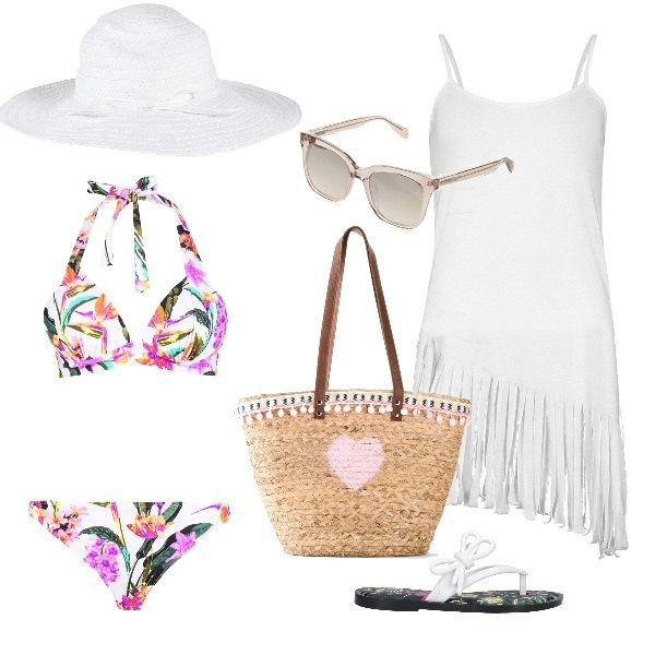 Outfit femme - Mon bikini dans le sac. Style Tendance pour Plage. Assortir avec short, chapeaux, robes, maillot de bain 2 pièces, lunettes de soleil, tong.