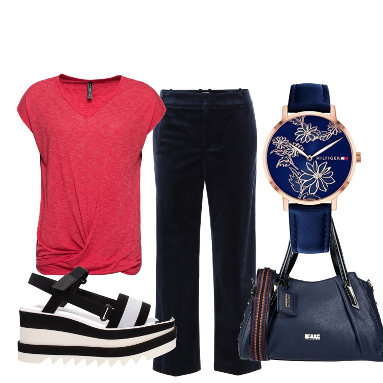 Outfit donna - Basic #27784. Stile Basic per Tutti i giorni. Abbinamento con maglieria, borse a mano, sandali, orologi, pantaloni capri.