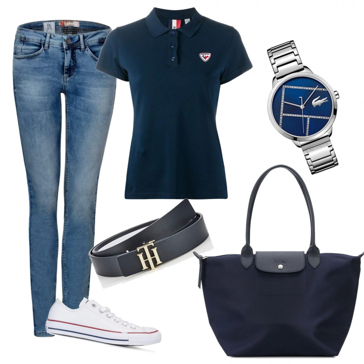Outfit femme - Un basique efficace. Style Basique pour Tous les jours. Assortir avec sac cabas, polos, jean slim, sneakers, ceintures, montres.