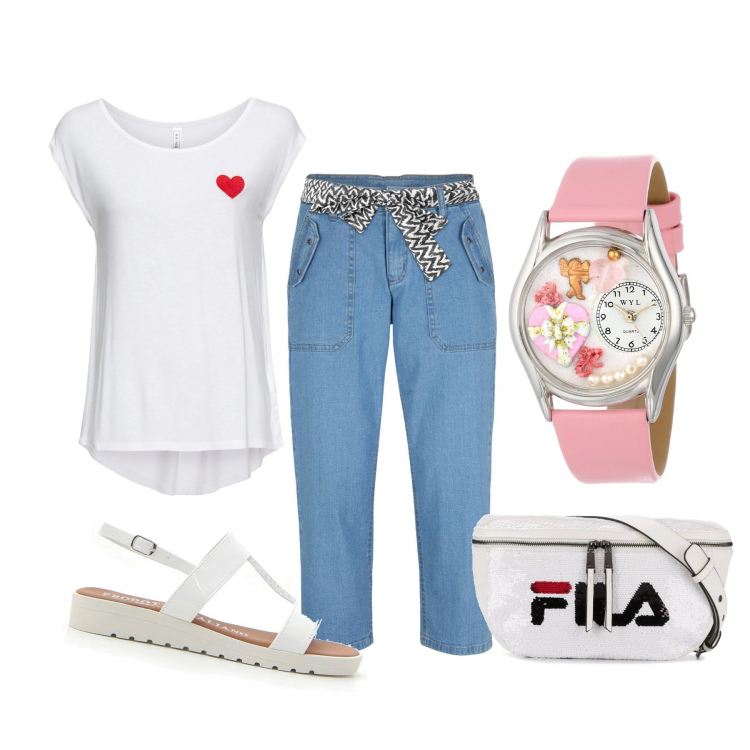 Outfit donna - Basic #27830. Stile Basic per Tutti i giorni. Abbinamento con jeans, maglieria, cinture, sandali, orologi.