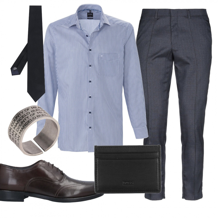 Outfit homme - Témoin. Style Business/Elégant pour Cérémonie. Assortir avec chemisiers, pantalon , portefeuille, bagues, chaussures à lacets, nœud papillon.