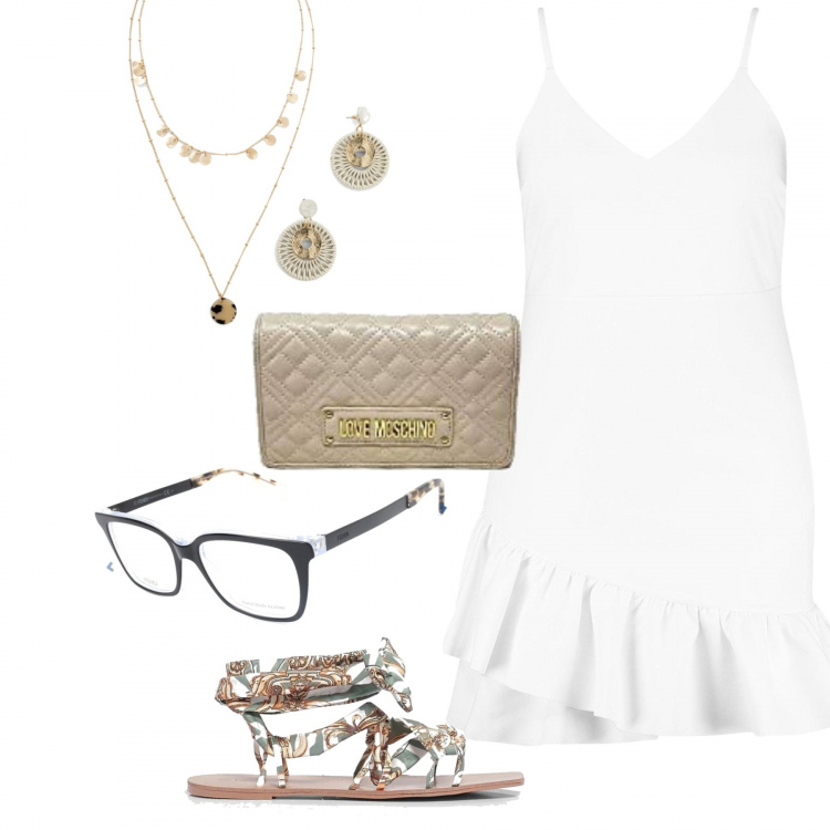 Outfit donna - Athena. Stile Trendy per Tutti i giorni. Abbinamento con orecchini, vestiti, sandali, occhiali, borse a mano.