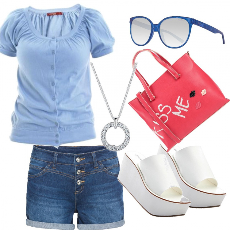 Outfit donna - Total look #632852. Abbinamento con shorts, sandali, borse a tracolla, pullovers, occhiali da sole, collane.