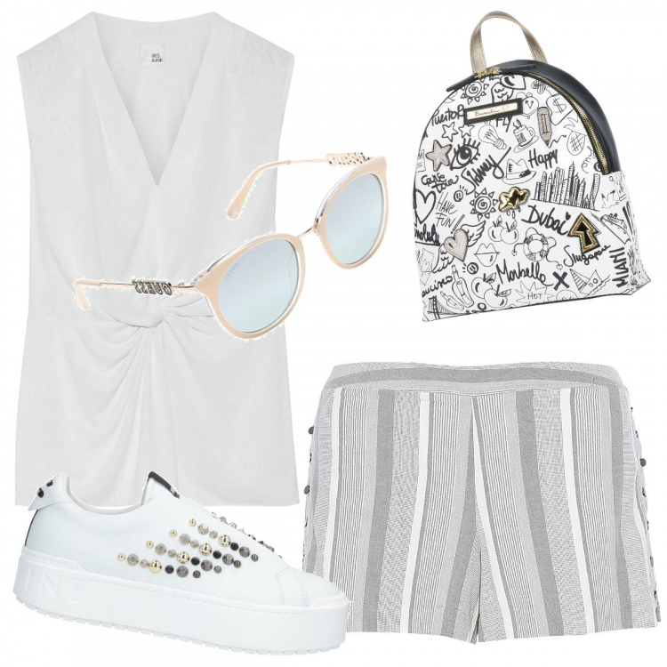 Outfit donna - Short pants. Stile Trendy per Mare. Abbinamento con sneakers, top, shorts, zaini, occhiali da sole.