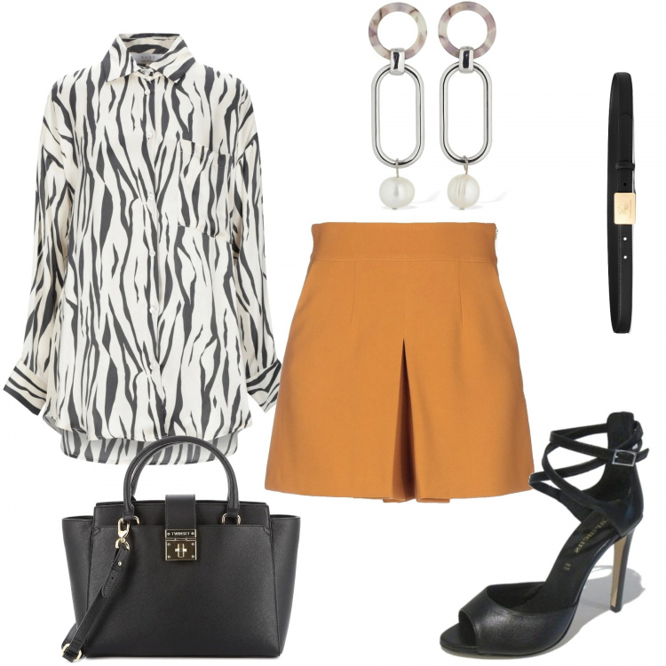 Outfit donna - Shorts&Camicia. Stile Trendy per Tutti i giorni. Abbinamento con shorts, camicie, cinture, sandali, borse tote, orecchini.