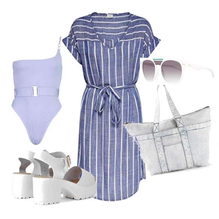 Outfit donna - Lino a righe. Stile Trendy per Mare. Abbinamento con gonne longuette, costumi, sandali, vestiti, occhiali da sole.