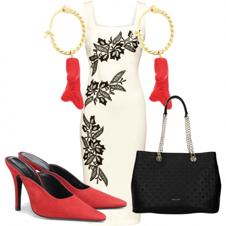 Outfit donna - Luglio in ufficio. Stile Bon Ton per Ufficio. Abbinamento con vestiti corti, orecchini, borse a spalla, pantofole.