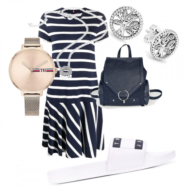Outfit femme - On adore. Style Basique pour Tous les jours. Assortir avec robes mi-longues/au genou, sacs à dos, pendentifs, mules, boucles d'oreilles, montres.