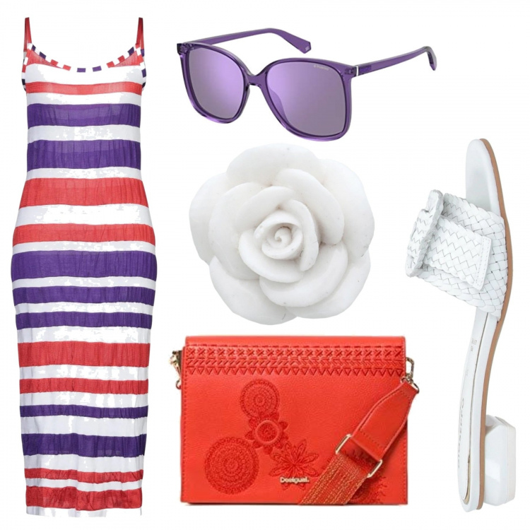 Outfit mujer - Chanclas. Estilo Trendy para Todos los días. Combinación con bandoleras, gafas de sol, sandalias de tacón, vestidos midi/longuettes, pendientes.