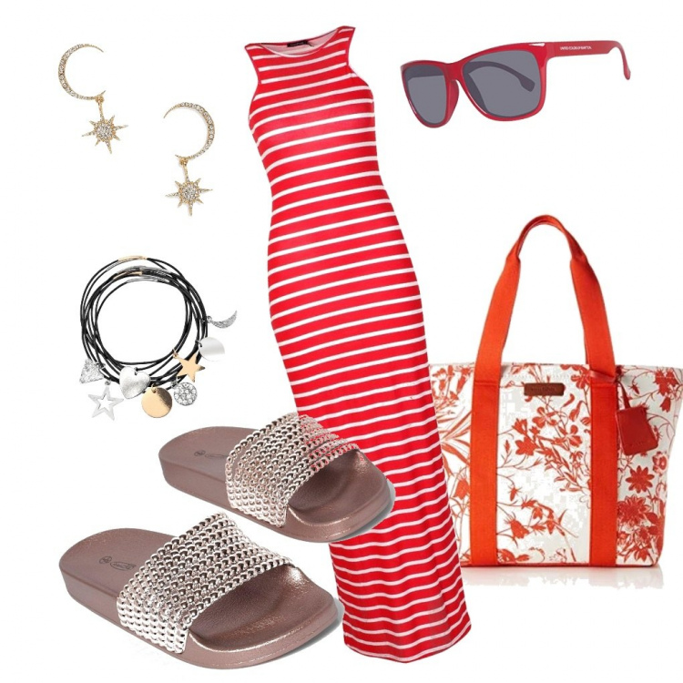 Outfit femme - Claquettes robette. Style Bon Ton pour Plage. Assortir avec sweat-shirts, robes longues, mules, sacs en bandoulière, boucles d'oreilles.
